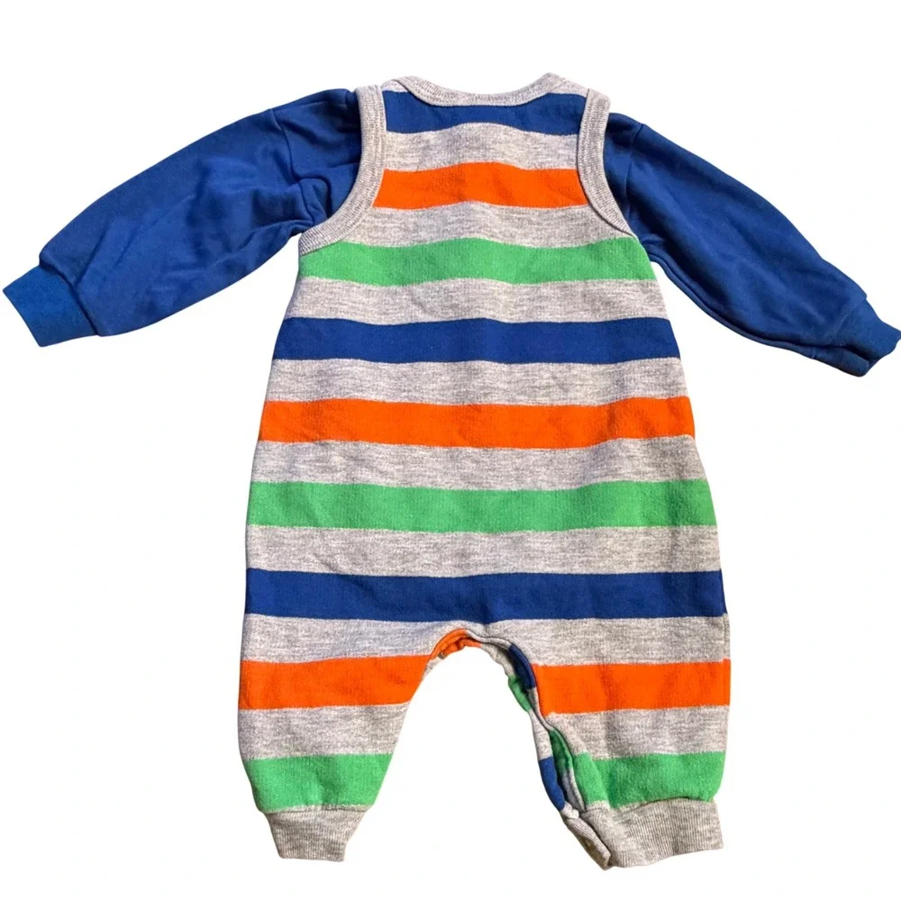 Vintage Carter's Baby Outfit Set 3-6M USA‎ Striped Romper & Blue Bodysuit 9-12M
